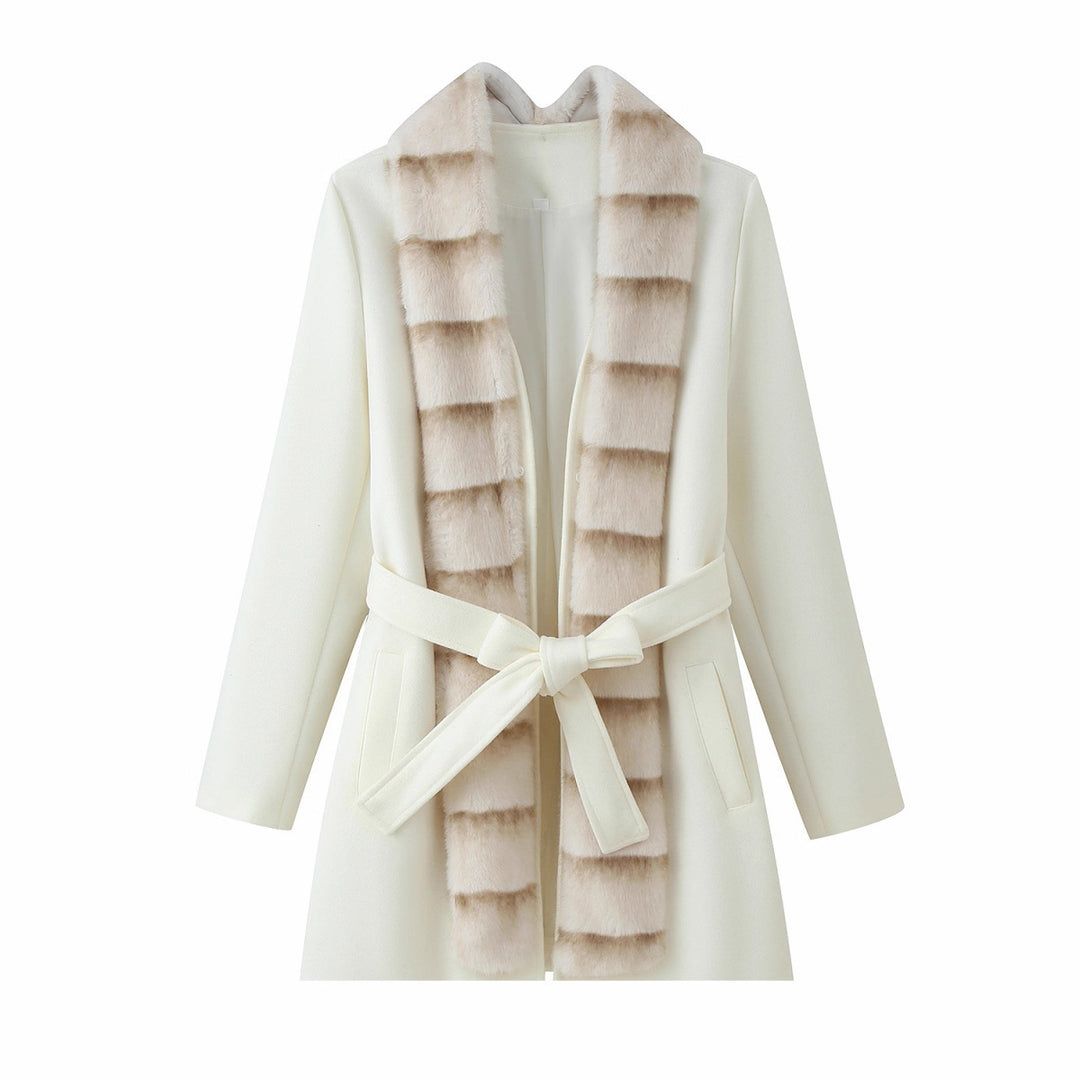 Damen Taillierter Wollmix-Mantel mit Bindegürtel und abnehmbarem Faux-Fur-Schalkragen Drune