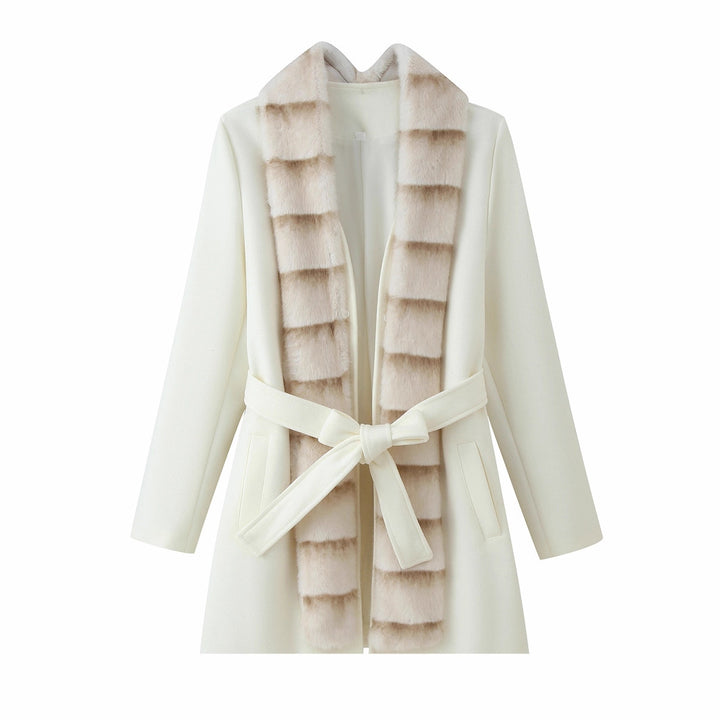 Damen Taillierter Wollmix-Mantel mit Bindegürtel und abnehmbarem Faux-Fur-Schalkragen Drune
