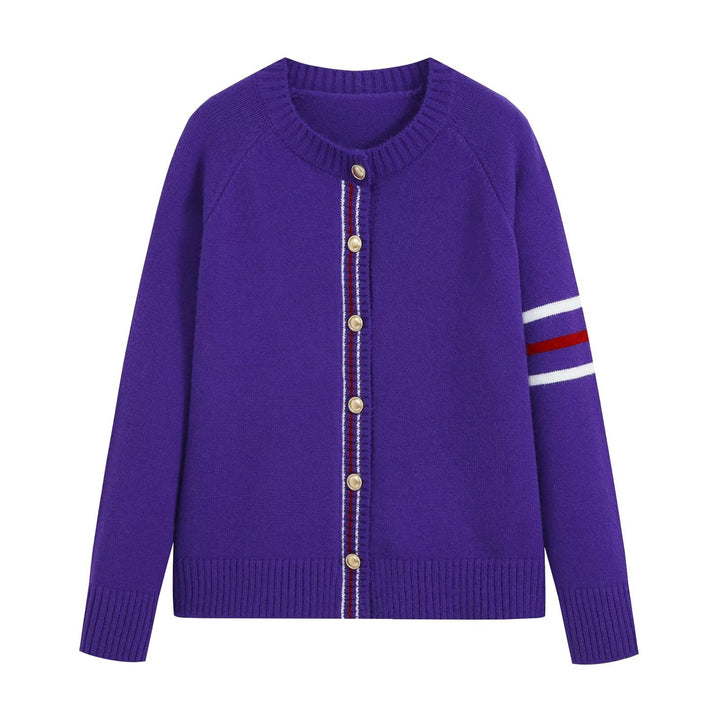 Damen Feinstrick-Cardigan mit Kontraststreifen und goldenen Zierknöpfen Drune