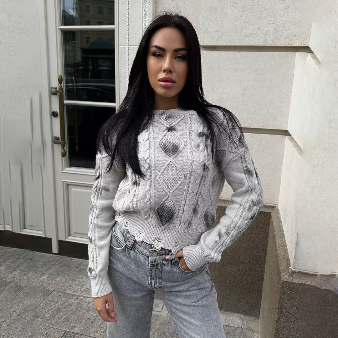 Damen Strickpullover mit strukturiertem Zopfmuster und lässigem Schnitt Drune
