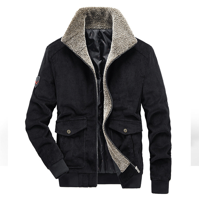 Herren Kord-Fieldblouson mit Sherpa-Innenfutter, Stehkragen und aufgesetzten Pattentaschen Drune