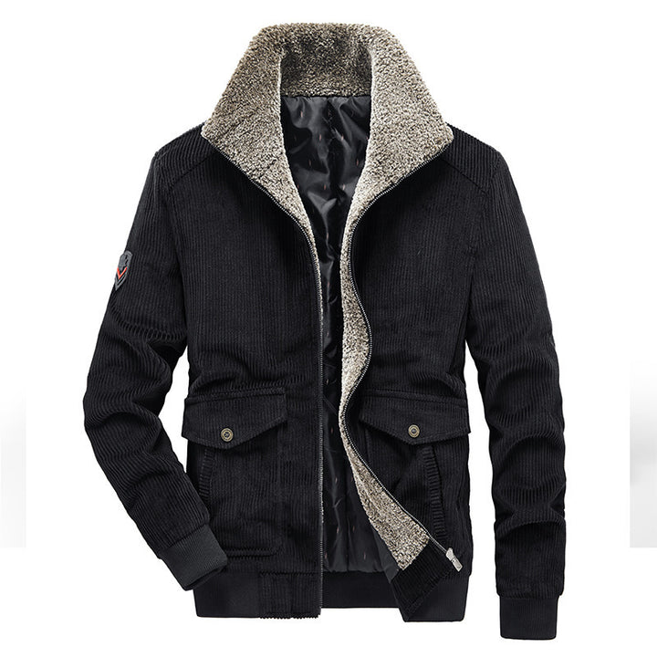 Herren Kord-Fieldblouson mit Sherpa-Innenfutter, Stehkragen und aufgesetzten Pattentaschen Drune