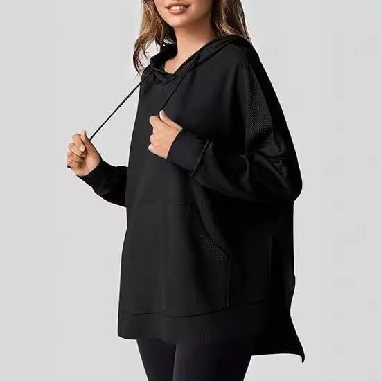 Damen Oversized Kapuzenpullover mit praktischen Eingrifftaschen und hochwertigem Strukturstoff Drune