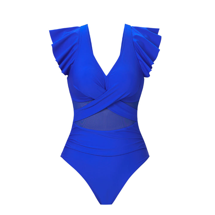 Damen Eleganter Einteiler Badeanzug mit verspielten Rüschen Drune