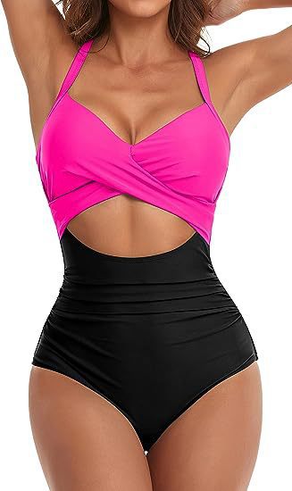 Damen Einteiliger Badeanzug mit elegantem Wickelschnitt Drune