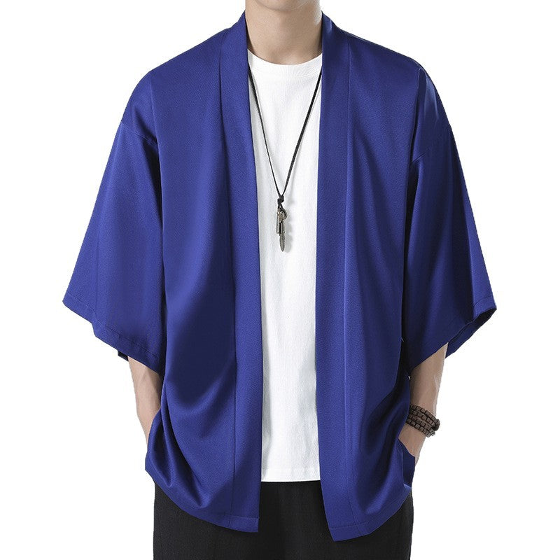 Herren nan kimonoartige Kurzjacke im Oversize-Stil mit offenem Schnitt und weichem Fall Drune