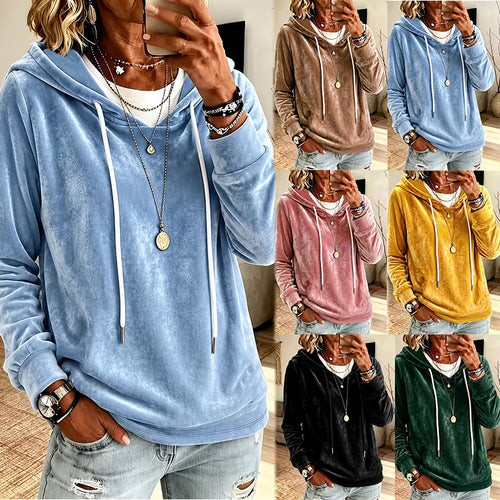 Damen Samt-Kapuzenpullover mit Relaxed-Fit und Kordelzug Drune