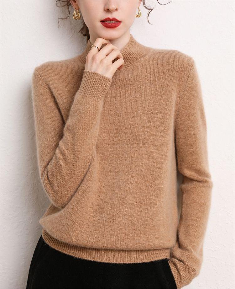 Damen kaschmirähnlicher Pullover mit Stehkragen und schmalen Ärmeln Drune