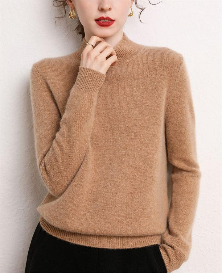 Damen kaschmirähnlicher Pullover mit Stehkragen und schmalen Ärmeln Drune