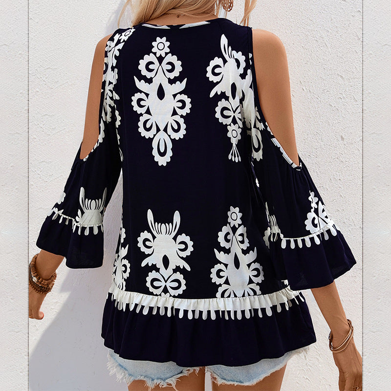 Damen Elegante Bluse mit Rüschen und floralem Muster Drune