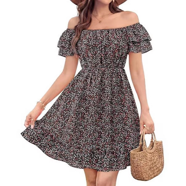 Damen lässiges Sommerkleid mit Rüschendetails Drune