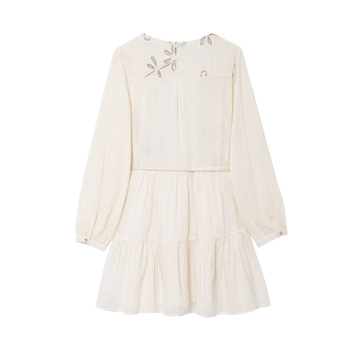 Damen Besticktes Boho-Kleid mit V-Ausschnitt Kordelzug und Stufenrock Drune