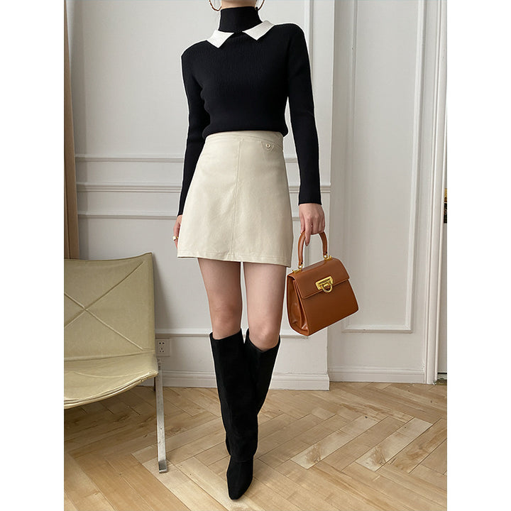 Damen Strickpullover mit Stehkragen und kontrastierendem Kragen Drune