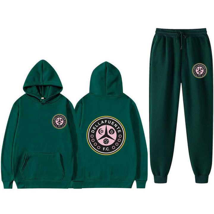 Damen bequeme Freizeit-Lounge-Anzug mit Kängurutasche und modernem Logo Drune