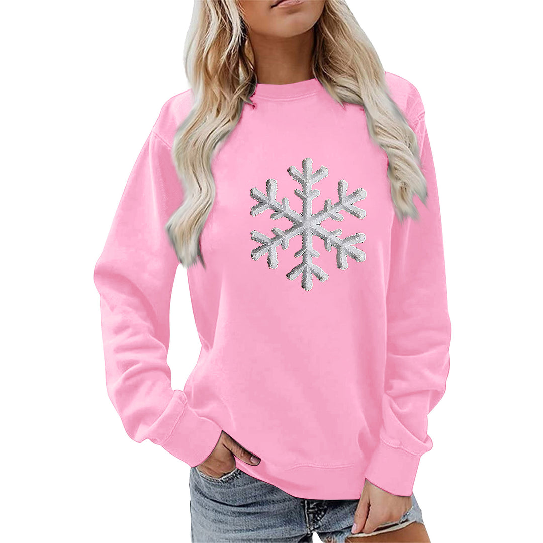 Damen Sweatshirt mit funkelndem Schneeflockenmotiv und lässigem Schnitt Drune