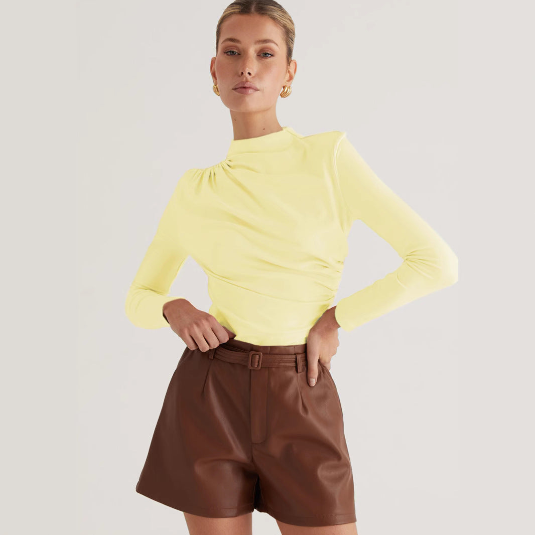 Damen Langarmshirt mit elegantem Wickeldesign und hochgeschlossenem Kragen Drune