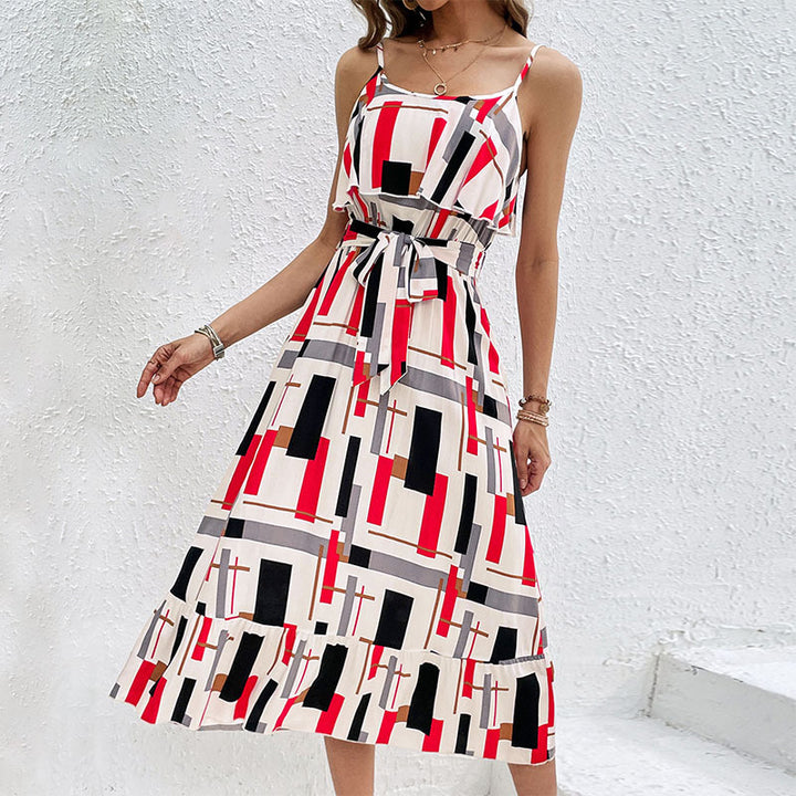 Damen Midi-Kleid mit grafischem Design und Taillengürtel Drune