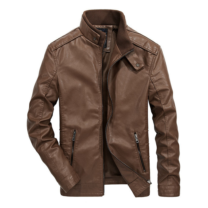 Herren Slim‑Fit Lederoptik‑Blouson mit Stehkragen und Reißverschlusstaschen Drune