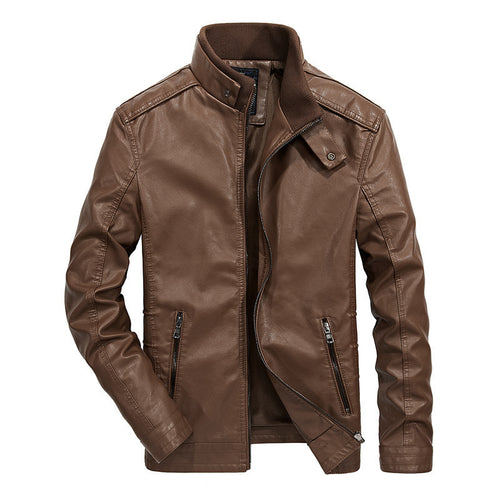 Herren Slim‑Fit Lederoptik‑Blouson mit Stehkragen und Reißverschlusstaschen Drune