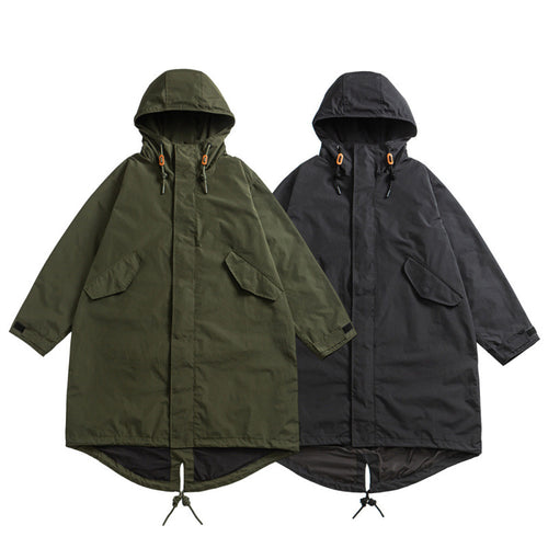 Unisex Oversize Wind- und Wasserdichter Parka mit Kapuze und Fischschwanz-Saum Drune