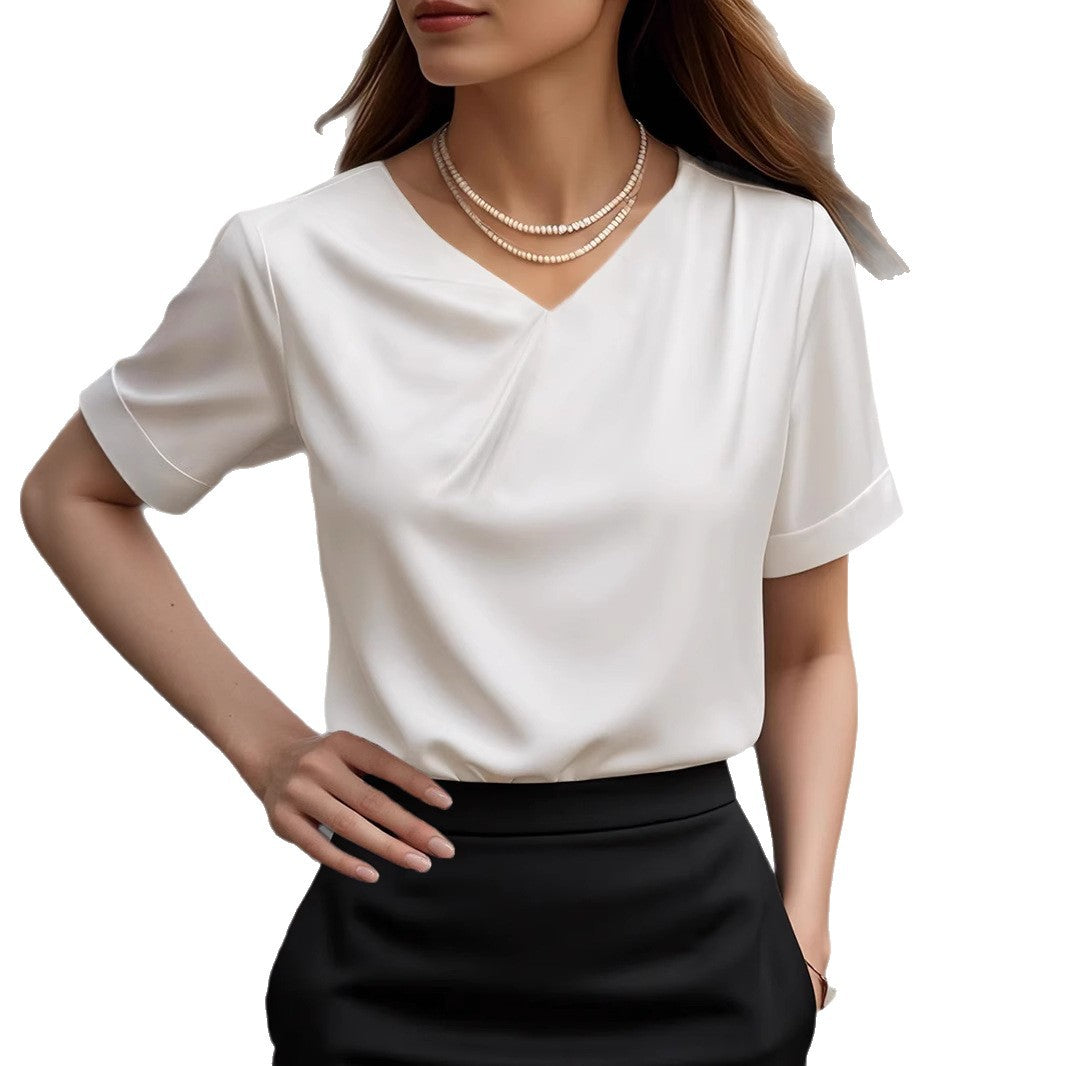 Damen Elegantes V-Ausschnitt Blusenshirt mit kurzärmeligen Design Drune
