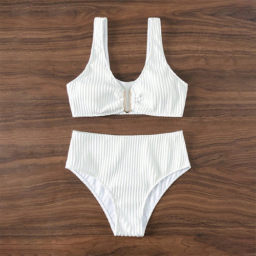 Damen Hochtailliertes Bikini-Set mit strukturiertem Oberteil Drune