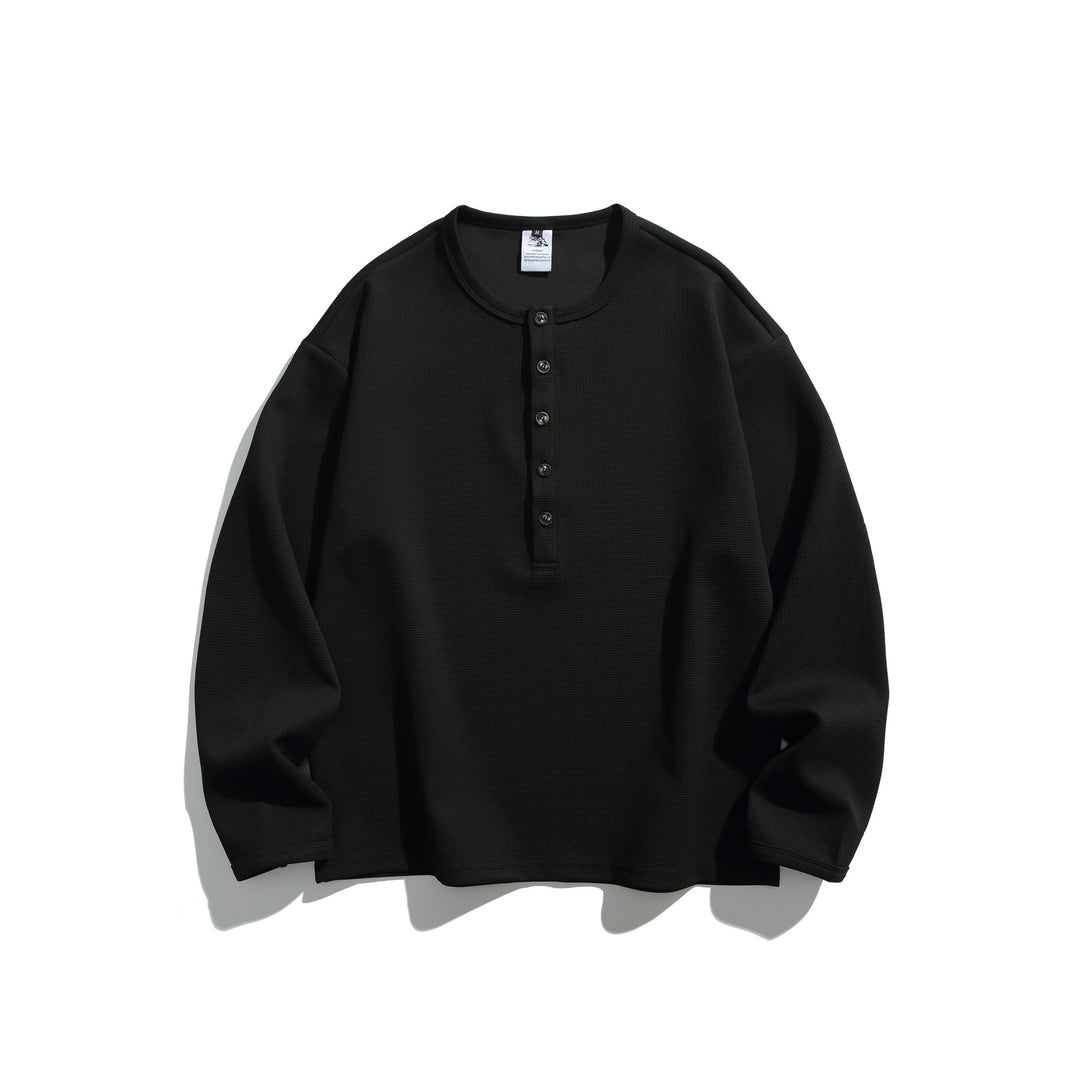 Unisex Waffelstrick-Henleyshirt mit Knopfleiste und Rundhalsausschnitt Drune