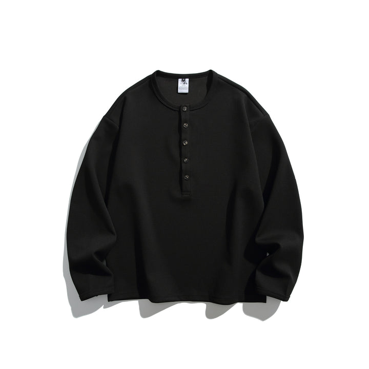 Unisex Waffelstrick-Henleyshirt mit Knopfleiste und Rundhalsausschnitt Drune