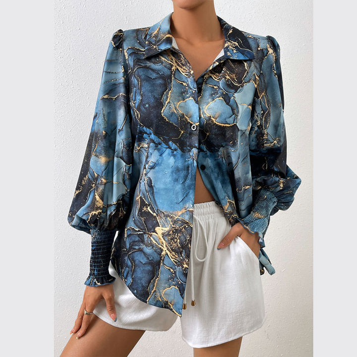 Damen Bluse mit Puffärmeln und marbled Design Drune