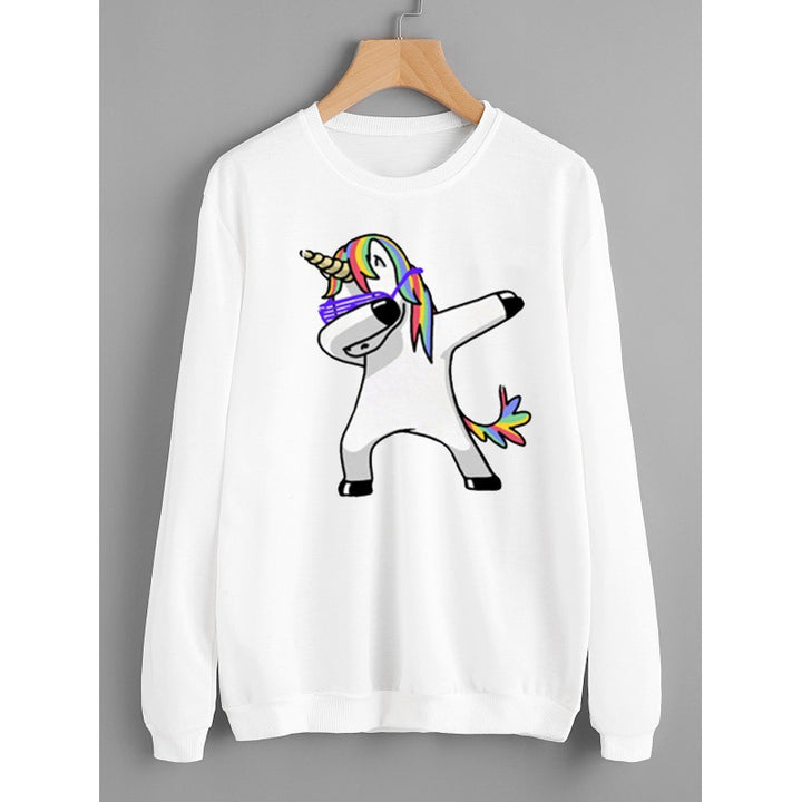 Damen Kapuzenpullover mit Einhorn-Dab-Print, Kängurutasche und weichem Baumwollmix Drune