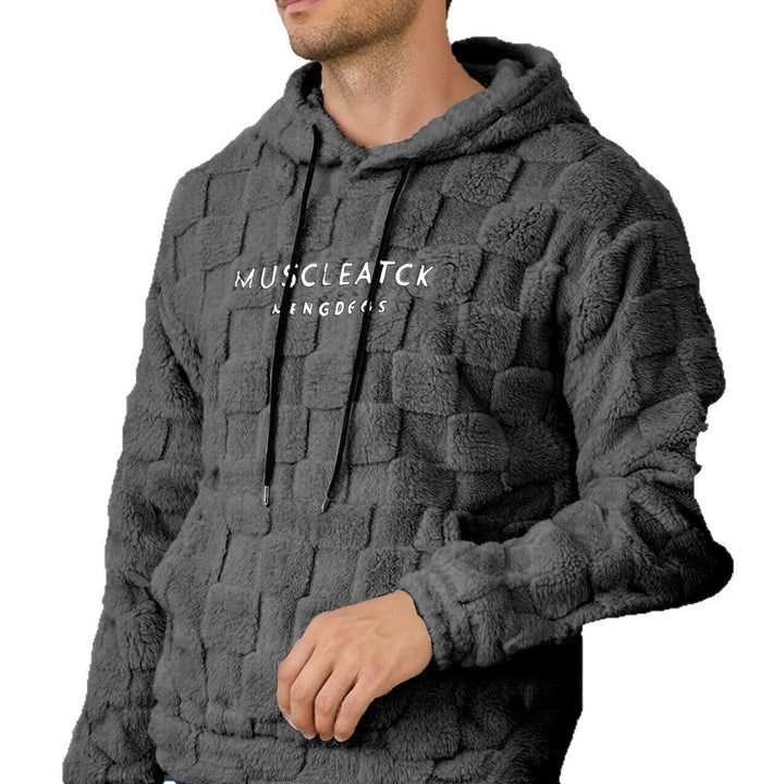 Herren flauschiger Sherpa-Hoodie mit Quadrat-Steppmuster, Kängurutasche und verstellbarer Kapuze Drune