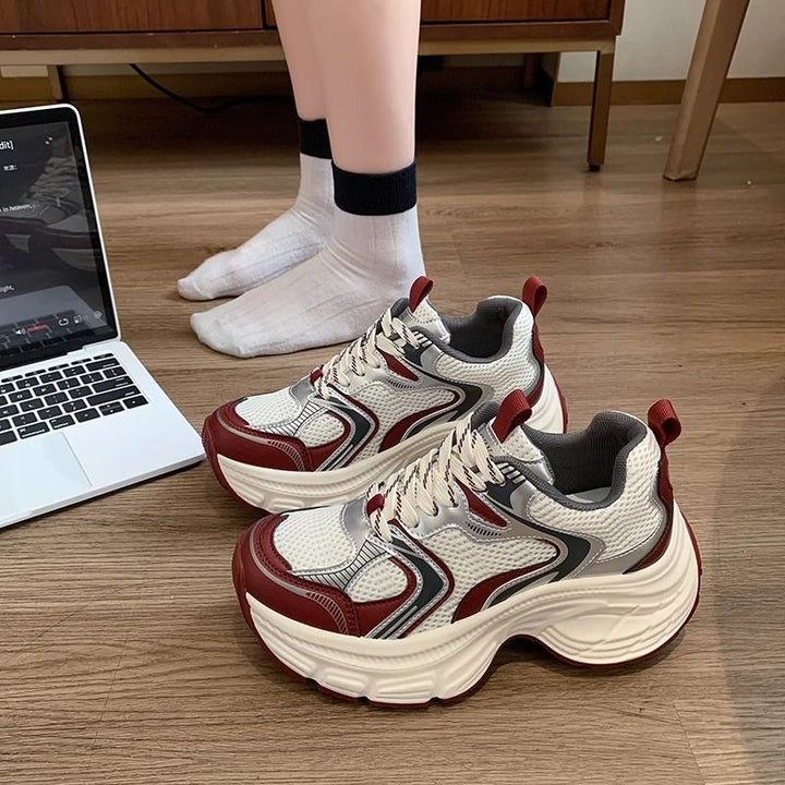 Damen Voluminöse Chunky‑Sneaker mit atmungsaktivem Mesh‑PU‑Mix und skulpturierter Wedge‑Sohle Drune