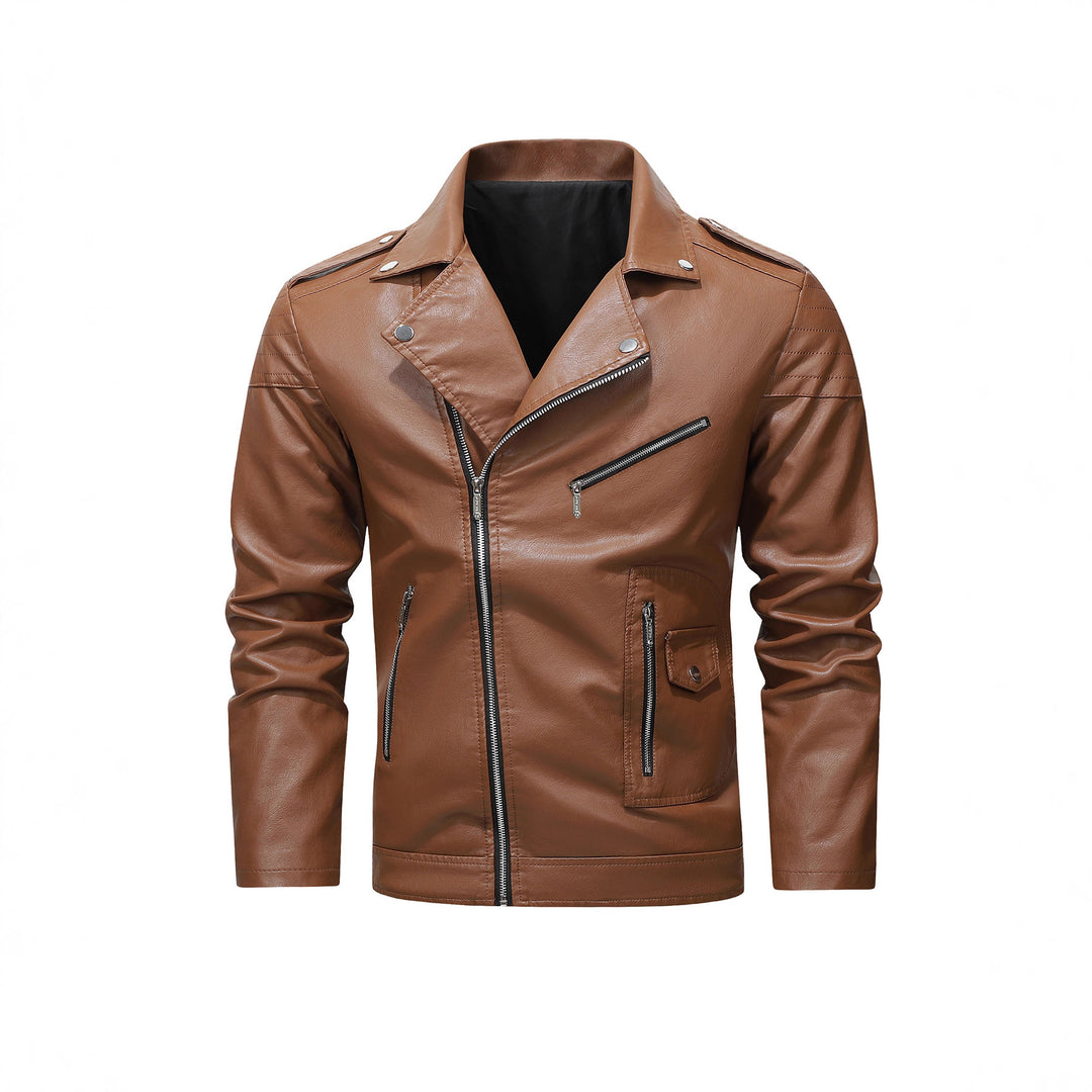 Herren Bikerjacke aus Kunstleder mit asymmetrischem Reißverschluss und gesteppter Schulterpartie Drune