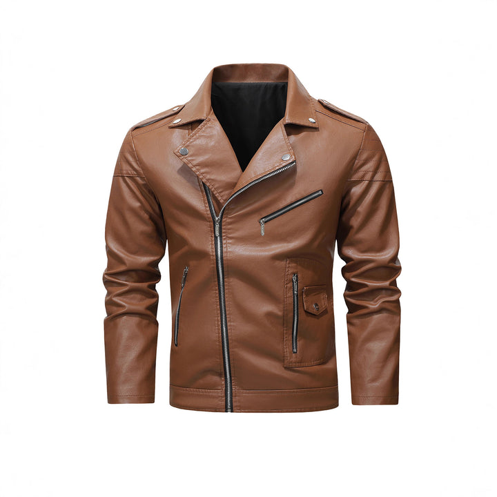 Herren Bikerjacke aus Kunstleder mit asymmetrischem Reißverschluss und gesteppter Schulterpartie Drune
