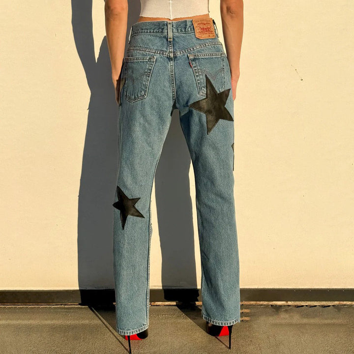 Damen Modische Jeans mit auffälligen Sternenapplikationen Drune