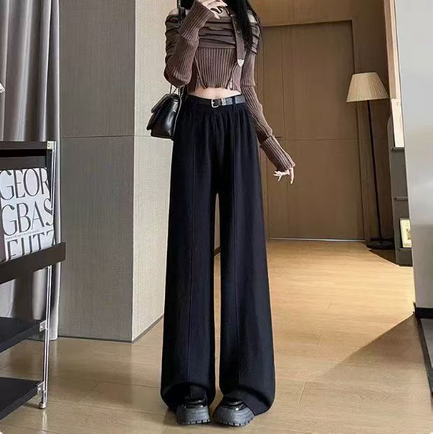 Damen Weite Pantalons mit hohem Bund und seidigem Finish Drune