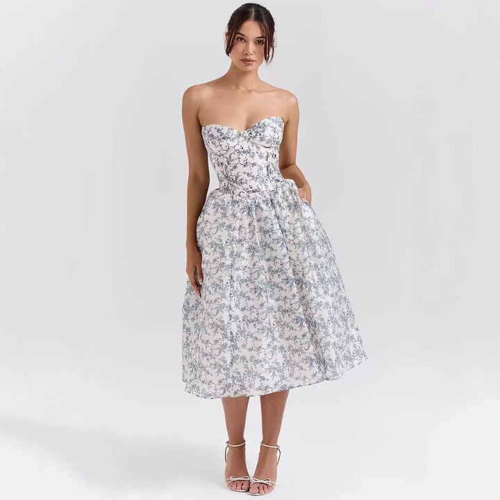 Damen Ballkleid mit herzförmigem Ausschnitt und floralem Print Drune