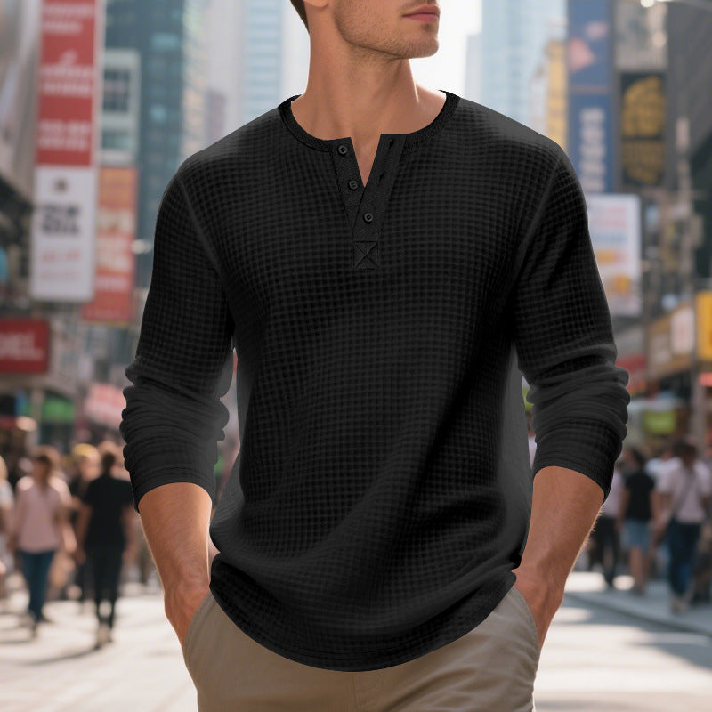 Herren nan thermoregulierendes Waffel-Thermalshirt mit Kurzknopfleiste und gerundetem Saum Drune