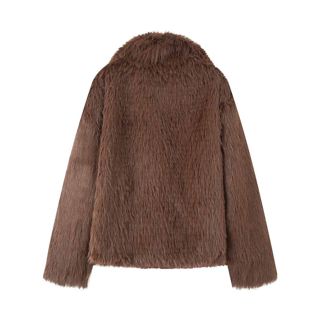 Damen nan kurze Kunstfelljacke mit extra großem Schalkragen und luxuriöser Softwattierung Drune