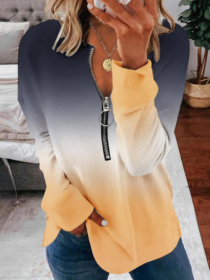 Damen Farbverlauf-Sweatshirt mit halbem Reißverschluss und O‑Ring Drune