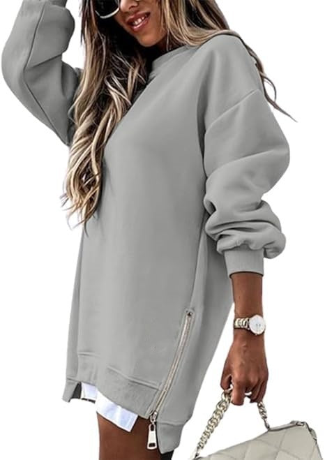 Damen Oversized Kapuzenpullover Kleid mit verdecktem Reißverschluss Drune
