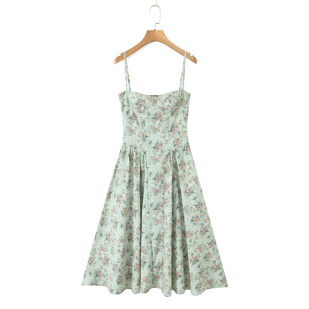 Damen Midikleid mit verstellbaren Spaghetti-Trägern und floralem Muster Drune