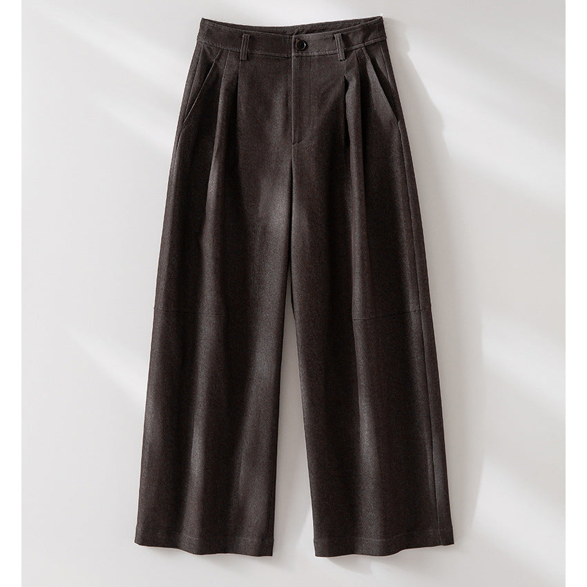 Damen Hochtaillierte weite Culotte-Stoffhose mit Bundfalten Drune