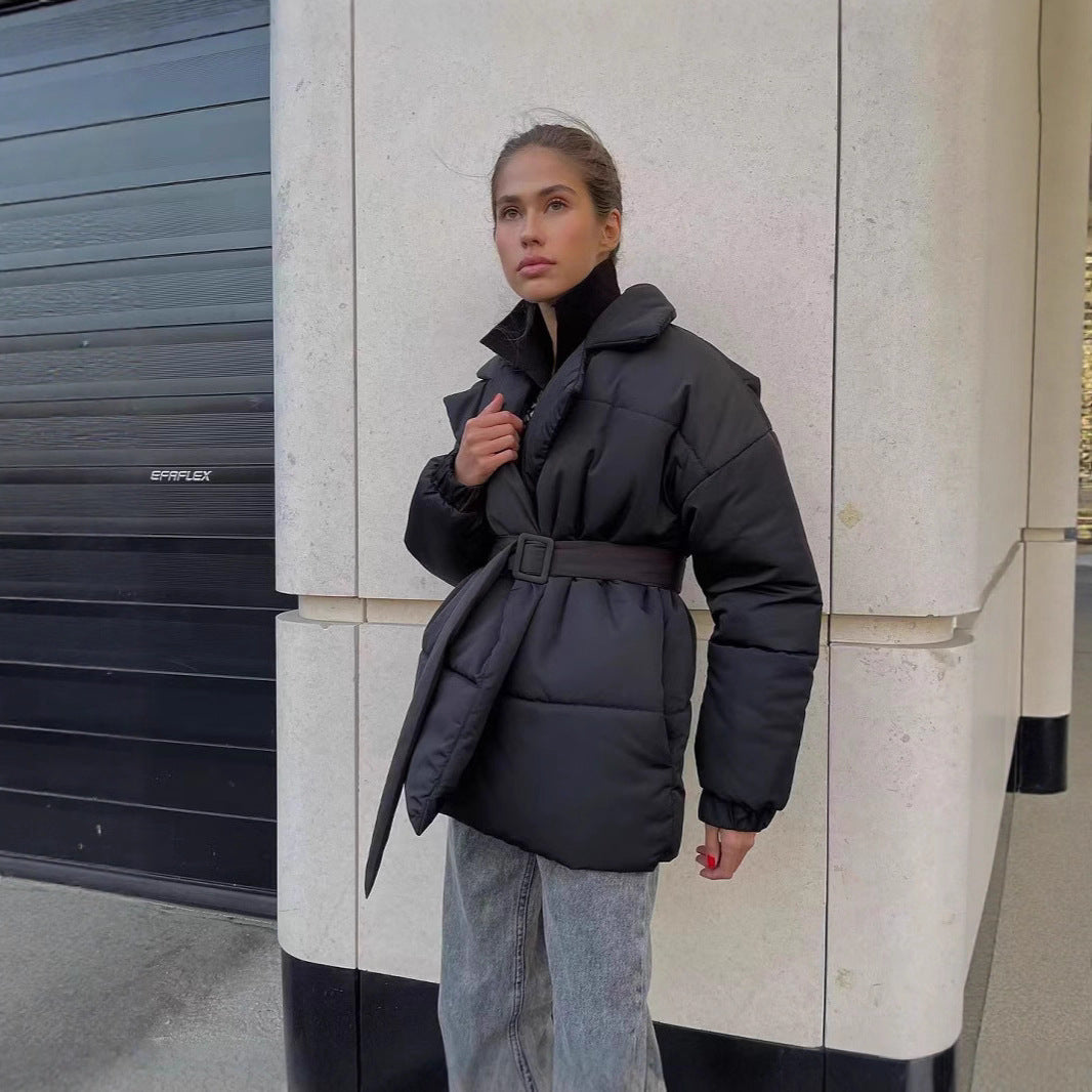 Damen gesteppte Übergangsjacke mit Taillengürtel und warmem Innenfutter Drune