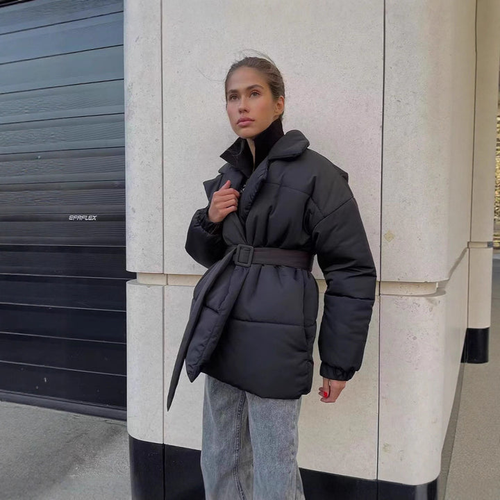 Damen gesteppte Übergangsjacke mit Taillengürtel und warmem Innenfutter Drune