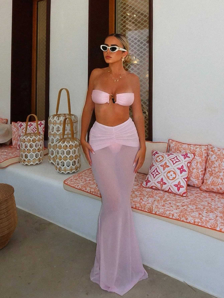 Damen Bandeau-Bikini mit fließendem Maxi-Rock Drune