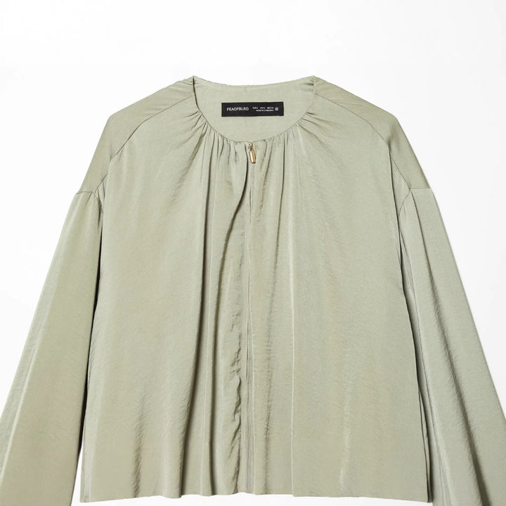 Damen nan leicht taillierte Blouson‑Jacke mit gerafftem Rundhalsausschnitt, verdecktem Reißverschluss und ballonförmigen Ärmeln Drune