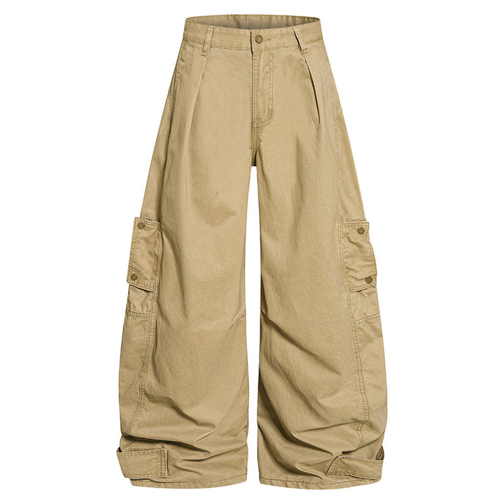 Damen weite Cargo‑Culotte‑Hose mit hoher Taille, Ballon‑Bein und aufgesetzten Klappentaschen Drune