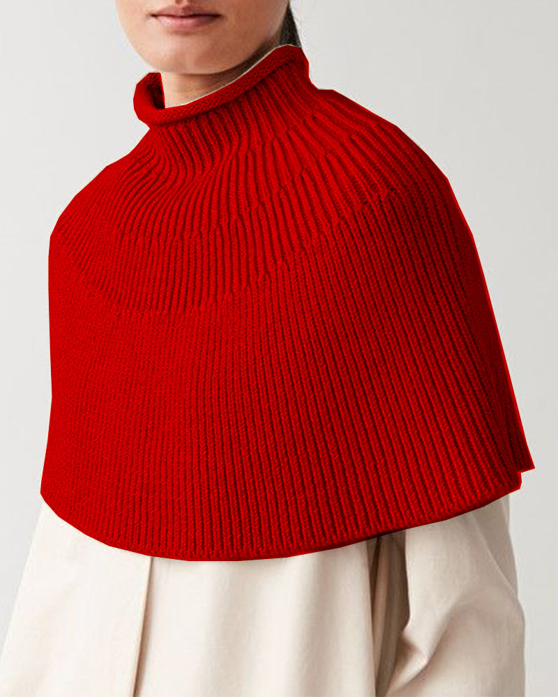 Damen Strick-Cape mit hohem Kragen und feiner Rippstruktur Drune