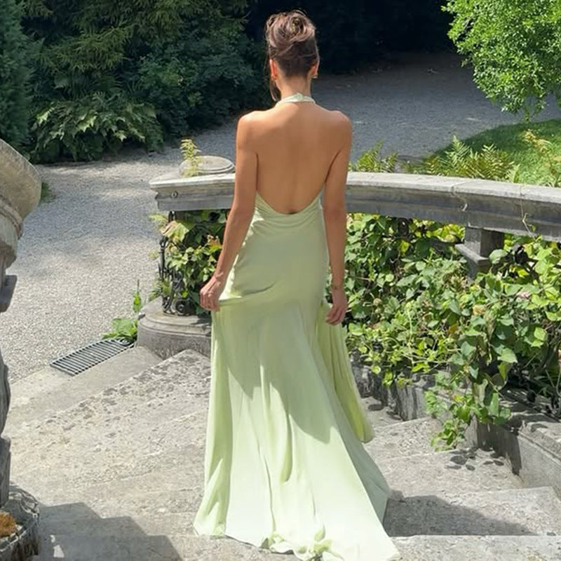 Damen Elegantes Maxikleid mit tiefem V-Ausschnitt und fließendem Rock Drune